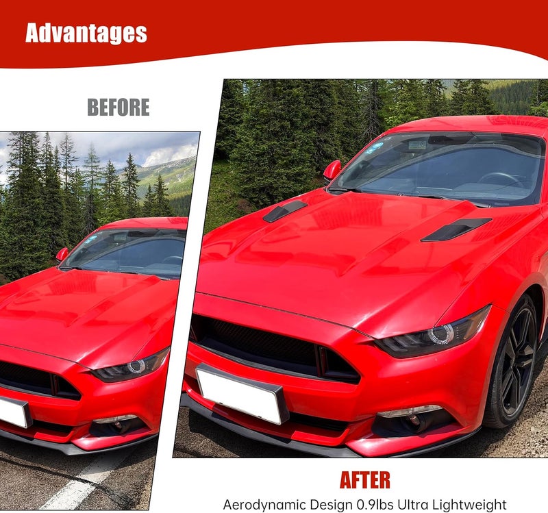 KAKABAS Black Bonnet Hood Vent Scoop Cover, Compatible With Ford Mustang 2015 2016 2017 Hood Vent External Accessories, Black Hood Vent Trim Cover Decorative Cover (1 Pair) - Image 2